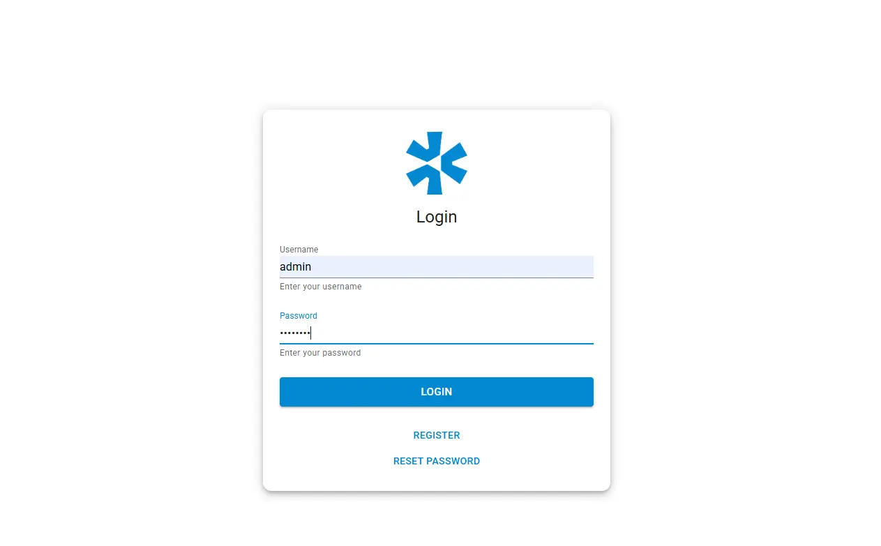 login page of the software